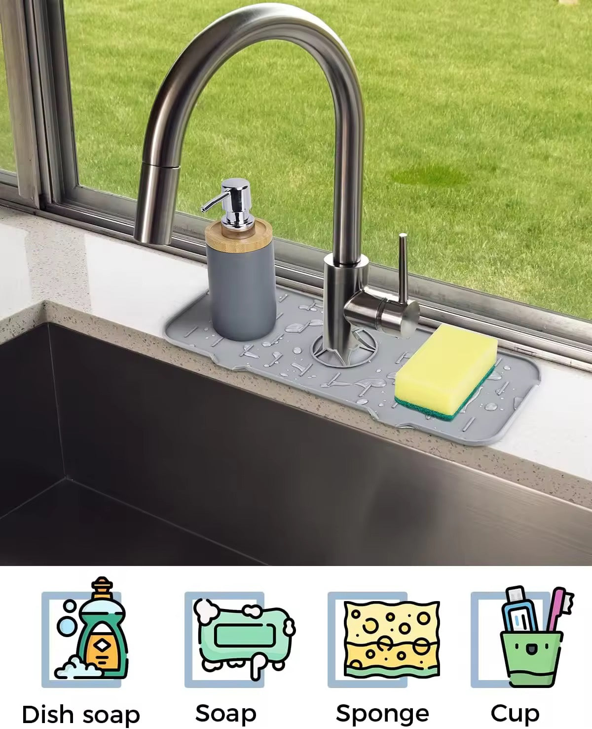 Multifunctional Silicone Sink Splash Guard – With Built-In Organizer