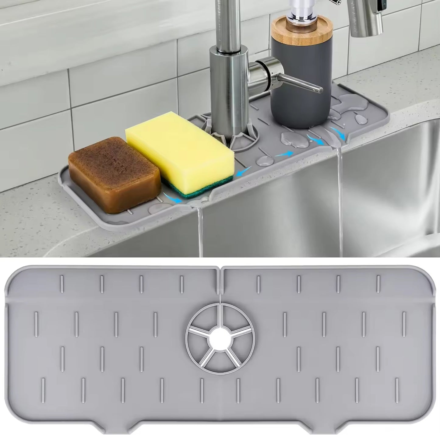 Multifunctional Silicone Sink Splash Guard – With Built-In Organizer