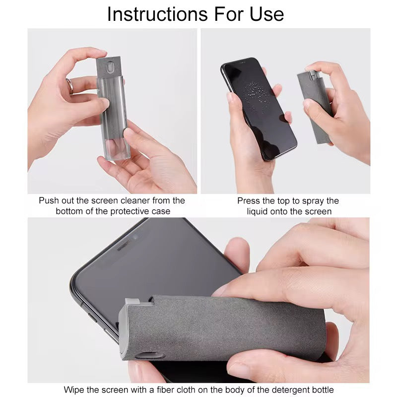 2-in-1 Screen Cleaning Spray with Built-in Microfiber Cloth – Portable Dust & Fingerprint Remover