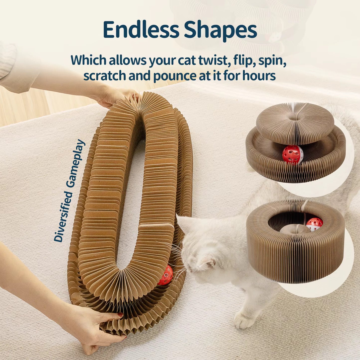 Magical Foldable Cat Scratch Toy with Rolling Balls – Interactive Cat Scratcher